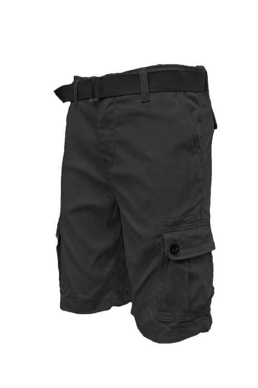 Weiv Mens Belted Cargo Shorts with Belt, regular fit, multiple pockets, durable cotton-elastane fabric.